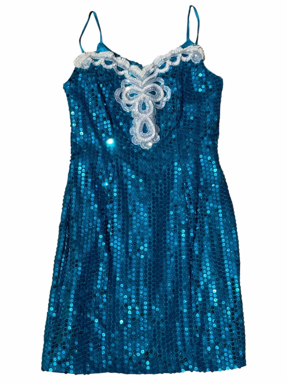 Maurice’s vintage mini prom Slip Dress teal turquoise sequins disco 90s 80s Y2K